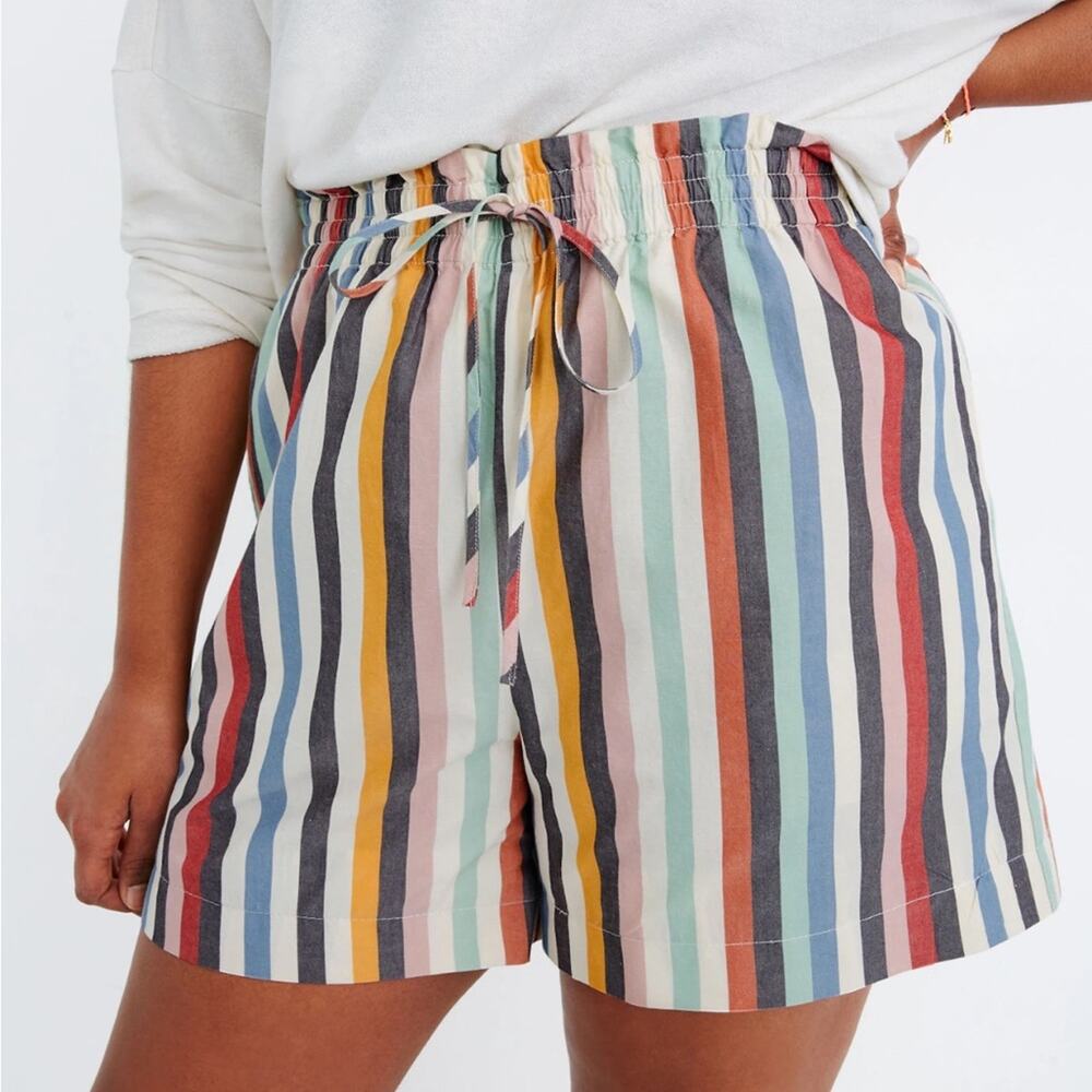 Madewell XXS Smocked-Waist Pull-On Shorts in Rainbow Stripe